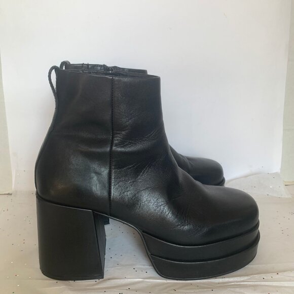 Steve Madden Y2K Viper Black Leather Chunky Platform Boots Whimsigoth Fairy - 11 - Picture 1 of 16